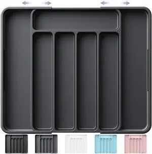 Cutlery Drawer Organiser for Kitchen - Adjustable Cutlery Tray for Effortless Utensil Sorting, Versatile Kitchen Storage & Organisation Solution, 12.13" x 1.54" x 8.07"~13.90", Black Cutlery Drawer Organiser for Kitchen - Adjustable Cutlery Tray for Effortless Utensil Sorting, Versatile Kitchen Storage & Organisation Solution, 12.13" x 1.54" x 8.07"~13.90", Black