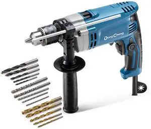 Hammer Drill 6A,1/2 Inch Keyed Chuck, 0-3000 RPM/45000 BPM Impact Drill with 15PCS Drilling Bits for Brick Wall, Metal & Wood, DZJ05-13 Hammer Drill 6A,1/2 Inch Keyed Chuck, 0-3000 RPM/45000 BPM Impact Drill with 15PCS Drilling Bits for Brick Wall, Metal & Wood, DZJ05-13