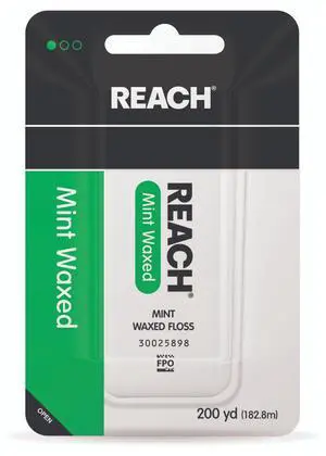 REACH Waxed Dental Floss, Mint, Plaque Remover for Teeth, Shred Resistant, Floss Slides Smoothly, Easy to Use, Waxed, Deep Cleaning Teeth, Oral Care, PFAS Free, for Adults & Kids, 1 Pack, 200 yd REACH Waxed Dental Floss, Mint, Plaque Remover for Teeth, Shred Resistant, Floss Slides Smoothly, Easy to Use, Waxed, Deep Cleaning Teeth, Oral Care, PFAS Free, for Adults & Kids, 1 Pack, 200 yd