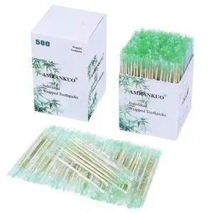Individually Wrapped Bamboo Round Toothpicks, 2.5" Long, Double-Points, Natural & Sturdy, Perfect for Teeth Cleaning, Appetizers, Cocktails, Barbecue, Fruits & Olives,(500-Count*1) Individually Wrapped Bamboo Round Toothpicks, 2.5" Long, Double-Points, Natural & Sturdy, Perfect for Teeth Cleaning, Appetizers, Cocktails, Barbecue, Fruits & Olives,(500-Count*1)