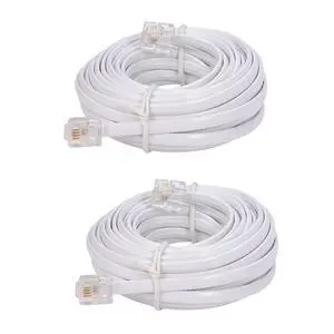 20-Foot Telephone landline Extension Cord Cable Cord with Standard RJ-11 6P4C Plug (White 6M, 2Pack) 20-Foot Telephone landline Extension Cord Cable Cord with Standard RJ-11 6P4C Plug (White 6M, 2Pack)