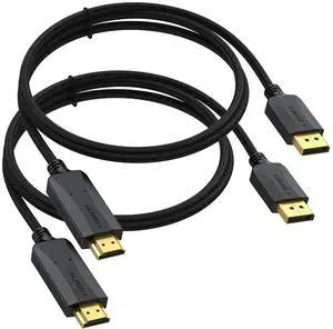 DisplayPort to HDMI Cable 6 feet 2-Pack, 4K Display Port DP to HDMI Display Adapter Male to Male Cord UHD 4K, 2K,1080P, Gold-Plated Braided Support Video and Audio for Dell, HP, NVIDIA,Samsung, More DisplayPort to HDMI Cable 6 feet 2-Pack, 4K Display Port DP to HDMI Display Adapter Male to Male Cord UHD 4K, 2K,1080P, Gold-Plated Braided Support Video and Audio for Dell, HP, NVIDIA,Samsung, More