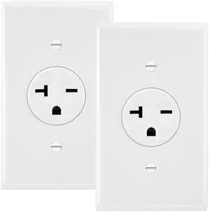 20A Single Receptacle Outlet - 2 Pack, 250 VAC Commercial Grade White Electrical Outlet for Appliances, NEMA 6-20, UL Listed, Wall Plates Included, Ideal for Construction and Renovations 20A Single Receptacle Outlet - 2 Pack, 250 VAC Commercial Grade White Electrical Outlet for Appliances, NEMA 6-20, UL Listed, Wall Plates Included, Ideal for Construction and Renovations