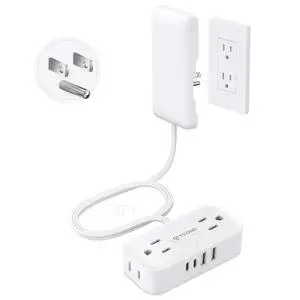 3FT Flat Extension Cord with Ultra-Thin Outlet Cover, Flat Wall Plug Power Strip with 4 AC 4 USB Ports, Hidden Outlet Extender for Tight Spaces, 10A/1250W, 900J Surge Protection, White 3FT Flat Extension Cord with Ultra-Thin Outlet Cover, Flat Wall Plug Power Strip with 4 AC 4 USB Ports, Hidden Outlet Extender for Tight Spaces, 10A/1250W, 900J Surge Protection, White