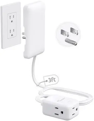 3FT Flat Extension Cord with Outlet Cover, ETL Listed, 900 Joules Surge Protector Power Strip with 3 Outlets, 13A/1625W, 3 Prong Outlet Extender for Indoor Kitchen Bathroom Tight Spaces, White 3FT Flat Extension Cord with Outlet Cover, ETL Listed, 900 Joules Surge Protector Power Strip with 3 Outlets, 13A/1625W, 3 Prong Outlet Extender for Indoor Kitchen Bathroom Tight Spaces, White