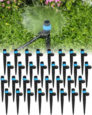 36Pack Drip Irrigation Parts, Quick Connect 1/4" Adjustable 360° Emitter Sprinklers with 6" Stake, Easy-Clean for Garden & Farm Irrigation Systems 36Pack Drip Irrigation Parts, Quick Connect 1/4" Adjustable 360° Emitter Sprinklers with 6" Stake, Easy-Clean for Garden & Farm Irrigation Systems
