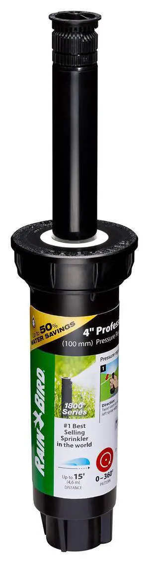 1804HV15PR Pressure Regulating (PRS) High-Efficiency Professional Pop-Up Sprinkler, 0° - 360° Adjustable Pattern, 12' - 15' Spray Distance, 4" Pop-up Height 1804HV15PR Pressure Regulating (PRS) High-Efficiency Professional Pop-Up Sprinkler, 0° - 360° Adjustable Pattern, 12' - 15' Spray Distance, 4" Pop-up Height