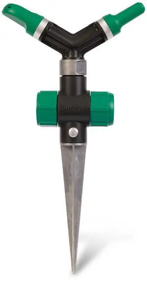 Adjustable Spinning Sprinkler with Spike Base, Whirling Sprinkler Head for 360 Degree Coverage in Flower Beds and Vegetable Gardens Adjustable Spinning Sprinkler with Spike Base, Whirling Sprinkler Head for 360 Degree Coverage in Flower Beds and Vegetable Gardens