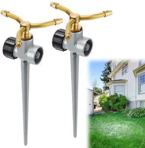 2 Pack Aluminum Alloy Lawn Sprinkler with 3 Arms Brass Nozzle, Long-Distance Spray for Small Medium Yard Garden 2 Pack Aluminum Alloy Lawn Sprinkler with 3 Arms Brass Nozzle, Long-Distance Spray for Small Medium Yard Garden