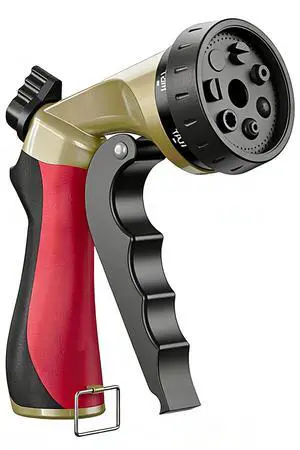Metal Garden Hose Nozzle with 8 Spray Patterns, Shower Sprayer Nozzle with Thumb Control for Outdoor Lawn & Plant Watering, Car & Pet Washing, Red Metal Garden Hose Nozzle with 8 Spray Patterns, Shower Sprayer Nozzle with Thumb Control for Outdoor Lawn & Plant Watering, Car & Pet Washing, Red
