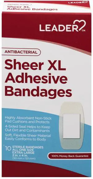 Sheer XL Adhesive Bandages, Packs ofBlends with Skin, Helps Prevent Infection, Long Lasting, First Aid and Wound Care Protection, Compare to Band-Aid, All One Size 2" x 4", 10 ct. Sheer XL Adhesive Bandages, Packs ofBlends with Skin, Helps Prevent Infection, Long Lasting, First Aid and Wound Care Protection, Compare to Band-Aid, All One Size 2" x 4", 10 ct.