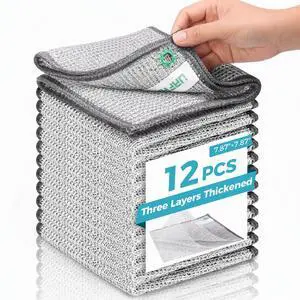 12pcs Upgrade 3-Layer Non-Scratch Steel Wool Dish Rags for Washing Dishes | Wet & Dry Clening, Effortlessly Strips Stuck-on Grime, Great for Cookware, Sinks, Dishes and Stove tops 7.87 x 7.87 12pcs Upgrade 3-Layer Non-Scratch Steel Wool Dish Rags for Washing Dishes | Wet & Dry Clening, Effortlessly Strips Stuck-on Grime, Great for Cookware, Sinks, Dishes and Stove tops 7.87 x 7.87