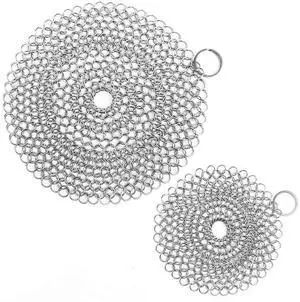 Cast Iron Skillet Cleaner Chainmail,2 Pack Premium Stainless Steel Chain Maille Scrubber for Cast Iron Pans,Stainless Steel,Glassware(7IN &5IN Round) Cast Iron Skillet Cleaner Chainmail,2 Pack Premium Stainless Steel Chain Maille Scrubber for Cast Iron Pans,Stainless Steel,Glassware(7IN &5IN Round)