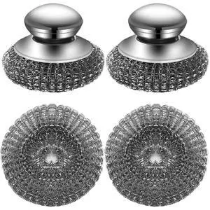 2Pack Stainless Steel Wool Scrubber with 2 Replacement Pads, Stainless Scrubber with Handle, for Cleaning Dishes, Cast Iron, Stock Pots, Pans, Griddles, Grills 2Pack Stainless Steel Wool Scrubber with 2 Replacement Pads, Stainless Scrubber with Handle, for Cleaning Dishes, Cast Iron, Stock Pots, Pans, Griddles, Grills