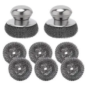 10 Pack Steel Wool Scrubber Set, Stainless Steel Scrubber with Stainless Steel Handle for scrubbing Tough Stains on cast Iron, Pans, pots, stoves, Grills, Sinks 10 Pack Steel Wool Scrubber Set, Stainless Steel Scrubber with Stainless Steel Handle for scrubbing Tough Stains on cast Iron, Pans, pots, stoves, Grills, Sinks