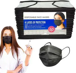 50 Pcs Black Disposable 4 Layers Face Masks, Non-medical, Extra Layer Protection Face Masks for Adult, Teenager, Seniors 50 Pcs Black Disposable 4 Layers Face Masks, Non-medical, Extra Layer Protection Face Masks for Adult, Teenager, Seniors
