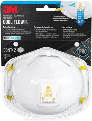 N95 Respirator 8511, Cool Flow Valve, 2 Pack, NIOSH-APPROVED, Advanced Filter Media For Easy Breathing, Comfortable For Long Periods Of Wear, Helps Filter Pollen, Mold Spores & Dust (8511PA1-2A-PS) N95 Respirator 8511, Cool Flow Valve, 2 Pack, NIOSH-APPROVED, Advanced Filter Media For Easy Breathing, Comfortable For Long Periods Of Wear, Helps Filter Pollen, Mold Spores & Dust (8511PA1-2A-PS)