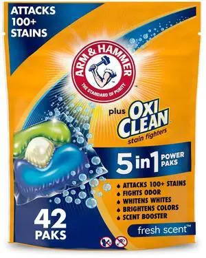 ARM & HAMMER Plus OxiClean 5-in-1 Laundry Detergent Paks, Fresh Scent, 42 Count ARM & HAMMER Plus OxiClean 5-in-1 Laundry Detergent Paks, Fresh Scent, 42 Count