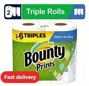 Bounty SelectaSize Printed Paper Towels, 2 Triple Rolls, Disposable Absorbent Kitchen Household Cleaning Paper Towels Bounty SelectaSize Printed Paper Towels, 2 Triple Rolls, Disposable Absorbent Kitchen Household Cleaning Paper Towels