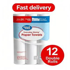 Great Value Everyday Strong Disposable Paper Towels, 12 Double Rolls, HeavyDuty Absorbent Cleaning Paper for Kitchen & Home Great Value Everyday Strong Disposable Paper Towels, 12 Double Rolls, HeavyDuty Absorbent Cleaning Paper for Kitchen & Home