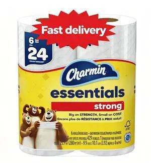 Charmin Essentials Strong Bathroom Tissue Toilet Paper, 6 Mega Rolls, 429 Sheets per Roll, Absorbent Disposable Paper for Home Bathroom Daily Use Charmin Essentials Strong Bathroom Tissue Toilet Paper, 6 Mega Rolls, 429 Sheets per Roll, Absorbent Disposable Paper for Home Bathroom Daily Use