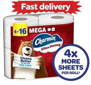 Charmin Ultra Strong Bathroom Toilet Paper, 4 Mega Rolls, 220 Sheets per Roll, Absorbent Disposable Tissue for Home Daily Bathroom Use Charmin Ultra Strong Bathroom Toilet Paper, 4 Mega Rolls, 220 Sheets per Roll, Absorbent Disposable Tissue for Home Daily Bathroom Use