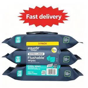 Extra Large Cool Mint Scent Flushable Wet Wipes, 3 Pack, 144 Total Wipes, Refreshing Disposable Bathroom Wipes for Daily Personal Cleansing Extra Large Cool Mint Scent Flushable Wet Wipes, 3 Pack, 144 Total Wipes, Refreshing Disposable Bathroom Wipes for Daily Personal Cleansing