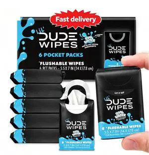 LiL' DUDE Pocket Packs Flushable Wipes, Extra Large Fragrance Free Wet Wipes, 8 Count, 6 Pack LiL' DUDE Pocket Packs Flushable Wipes, Extra Large Fragrance Free Wet Wipes, 8 Count, 6 Pack
