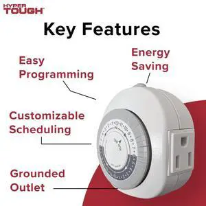 Hyper Tough Indoor Grounded Analog Timer with 3-Prong Outlet Hyper Tough Indoor Grounded Analog Timer with 3-Prong Outlet