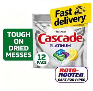 Cascade Platinum Dishwasher Pods, Dishwasher Detergent, Dish Detergent Soap, Lemon, 12 Count Cascade Platinum Dishwasher Pods, Dishwasher Detergent, Dish Detergent Soap, Lemon, 12 Count