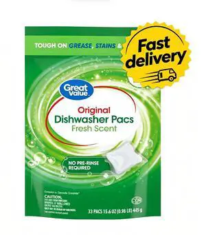 Great Value Original Dishwasher Pacs, Fresh Scent, 33 Count Great Value Original Dishwasher Pacs, Fresh Scent, 33 Count