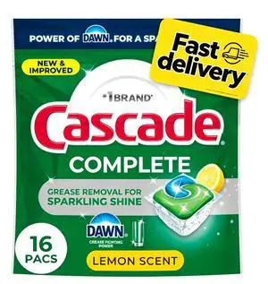 Cascade Complete Action Pacs, Dishwasher Detergent, Lemon, 16 Count Cascade Complete Action Pacs, Dishwasher Detergent, Lemon, 16 Count
