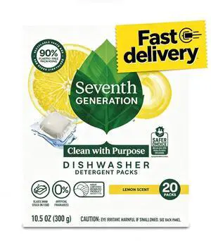 Seventh Generation Dishwasher Detergent Packs for sparkling dishes Lemon Scent Dishwasher tabs 20 count Seventh Generation Dishwasher Detergent Packs for sparkling dishes Lemon Scent Dishwasher tabs 20 count