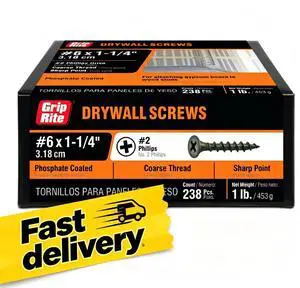 Grip-Rite #6 x 1-1/4 in. Phillips Bugle-Head Coarse Thread Sharp Point Drywall to Wood Screw 1lb. Grip-Rite #6 x 1-1/4 in. Phillips Bugle-Head Coarse Thread Sharp Point Drywall to Wood Screw 1lb.