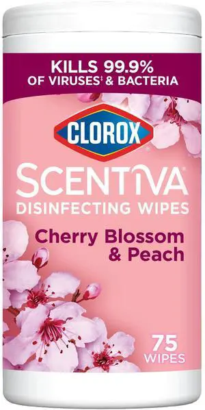 Clorox Scentiva Disinfecting Wipes, Cherry Blossom and Peach, 75 Count Clorox Scentiva Disinfecting Wipes, Cherry Blossom and Peach, 75 Count