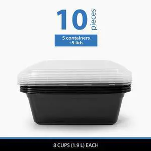 Mainstays 10-Piece (5 Containers + 5 Lids) 8-Cup Tall Square Meal Prep, BPA-Free, Microwave & Dishwasher Safe Mainstays 10-Piece (5 Containers + 5 Lids) 8-Cup Tall Square Meal Prep, BPA-Free, Microwave & Dishwasher Safe