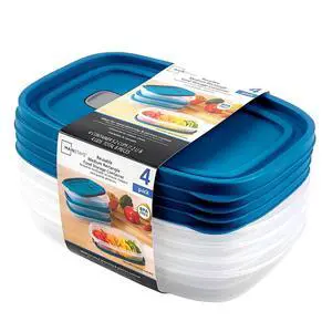 Mainstays Reusable Food Storage Container, Medium Rectangle, Plastic, 4-Pack, 4 Containers with Lids, 5.2 Cups, Ideal for Meal Planning Mainstays Reusable Food Storage Container, Medium Rectangle, Plastic, 4-Pack, 4 Containers with Lids, 5.2 Cups, Ideal for Meal Planning
