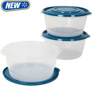 Mainstays Semi Durable Round 15.7 Cup Food Storage Container, Plastic, 3 Pack, Ideal Use for Meal Prep, Batch Cooking, or Bulk Storage Mainstays Semi Durable Round 15.7 Cup Food Storage Container, Plastic, 3 Pack, Ideal Use for Meal Prep, Batch Cooking, or Bulk Storage