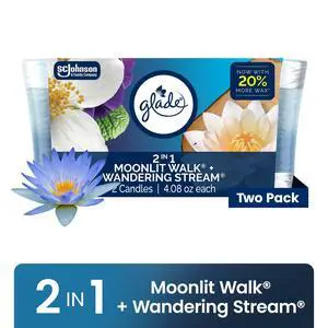 Glade 2in1 Single Wick Candles, Moonlit Walk + Wandering Stream, 8.16 oz, 2 Count Glade 2in1 Single Wick Candles, Moonlit Walk + Wandering Stream, 8.16 oz, 2 Count