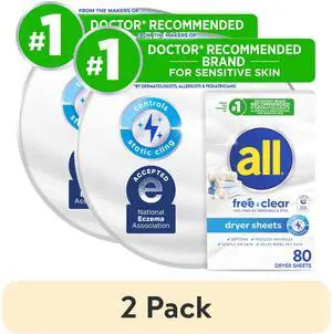 (2 pack) all free clear Fabric Softening Dryer Sheets for Sensitive Skin, Controls Static, 80 Count (2 pack) all free clear Fabric Softening Dryer Sheets for Sensitive Skin, Controls Static, 80 Count