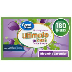 Great Value Ultimate Fresh Dryer Sheets, Blooming Lavender, 180 Count, Compare to Gain® Great Value Ultimate Fresh Dryer Sheets, Blooming Lavender, 180 Count, Compare to Gain®