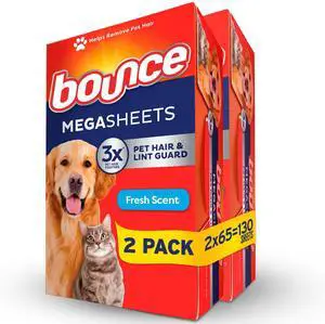 Bounce Dryer Sheets, Pet Hair and Lint Guard, Fresh Scent, 130 Mega Dryer Sheets Bounce Dryer Sheets, Pet Hair and Lint Guard, Fresh Scent, 130 Mega Dryer Sheets