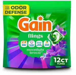 Gain Flings Laundry Detergent Soap Pacs, 4-in-1 Oxi Boost and Febreze, Moonlight Breeze Scent, 12 Count Gain Flings Laundry Detergent Soap Pacs, 4-in-1 Oxi Boost and Febreze, Moonlight Breeze Scent, 12 Count