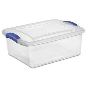 Sterilite 15 Quart Small Latching Storage Bin, Clear Plastic Storage Container with Latch Lid, Blue Sterilite 15 Quart Small Latching Storage Bin, Clear Plastic Storage Container with Latch Lid, Blue