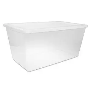 Sterilite 90 Quart Large Storage Bin, Clear Plastic Storage Container with Snap-On Lid, White Sterilite 90 Quart Large Storage Bin, Clear Plastic Storage Container with Snap-On Lid, White