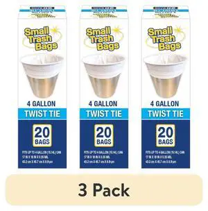 (3 pack) Basic 4 Gallon Twist Tie Bathroom Bags, 20 Bags (3 pack) Basic 4 Gallon Twist Tie Bathroom Bags, 20 Bags