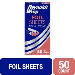 Reynolds Wrap Pre-Cut Pop-Up Aluminum Foil Sheets, 14 x 10.25 inches, 50 Sheets Reynolds Wrap Pre-Cut Pop-Up Aluminum Foil Sheets, 14 x 10.25 inches, 50 Sheets