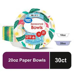 Great Value Disposable Paper Bowls, Seasonal Design, 20 oz, 30 Count Great Value Disposable Paper Bowls, Seasonal Design, 20 oz, 30 Count