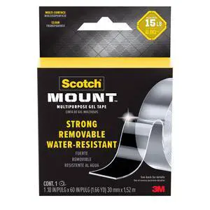 Scotch-Mount Multipurpose Gel Tape, Clear, 1.18 in x 60 in, Holds 15 lbs, 1 Pack Scotch-Mount Multipurpose Gel Tape, Clear, 1.18 in x 60 in, Holds 15 lbs, 1 Pack