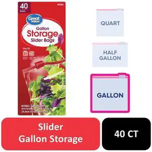 Great Value Fresh Seal Slider Zipper Storage Bags, Gallon, 40 Count Great Value Fresh Seal Slider Zipper Storage Bags, Gallon, 40 Count